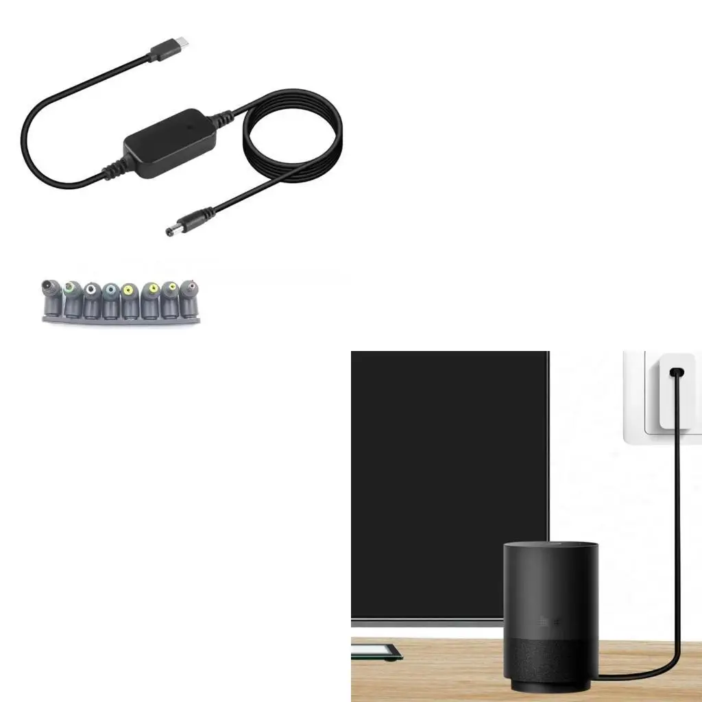 

C90F USB C to 5.5x2.1mm Adjustable 5V 9V 12V 15V 20V Charging Cable with 8 Interchangeable Connectors for Laptop Accessories