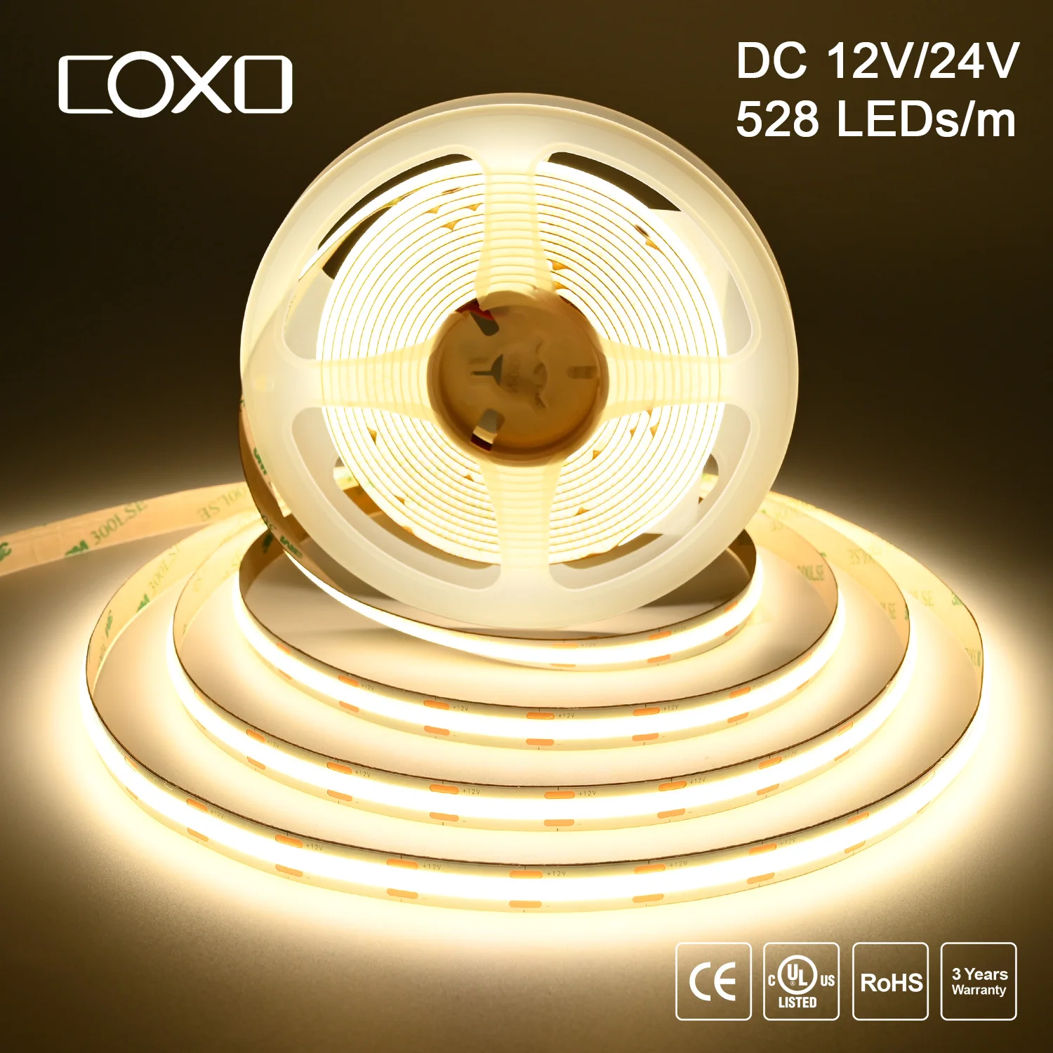 Dimmbare COB LED-Lichtleiste 528LEDs/m Hochdichte Flexible FCOB LED-Beleuchtung RA90 Warm Natur Kaltweiß Lineare Beleuchtung 12V 24V