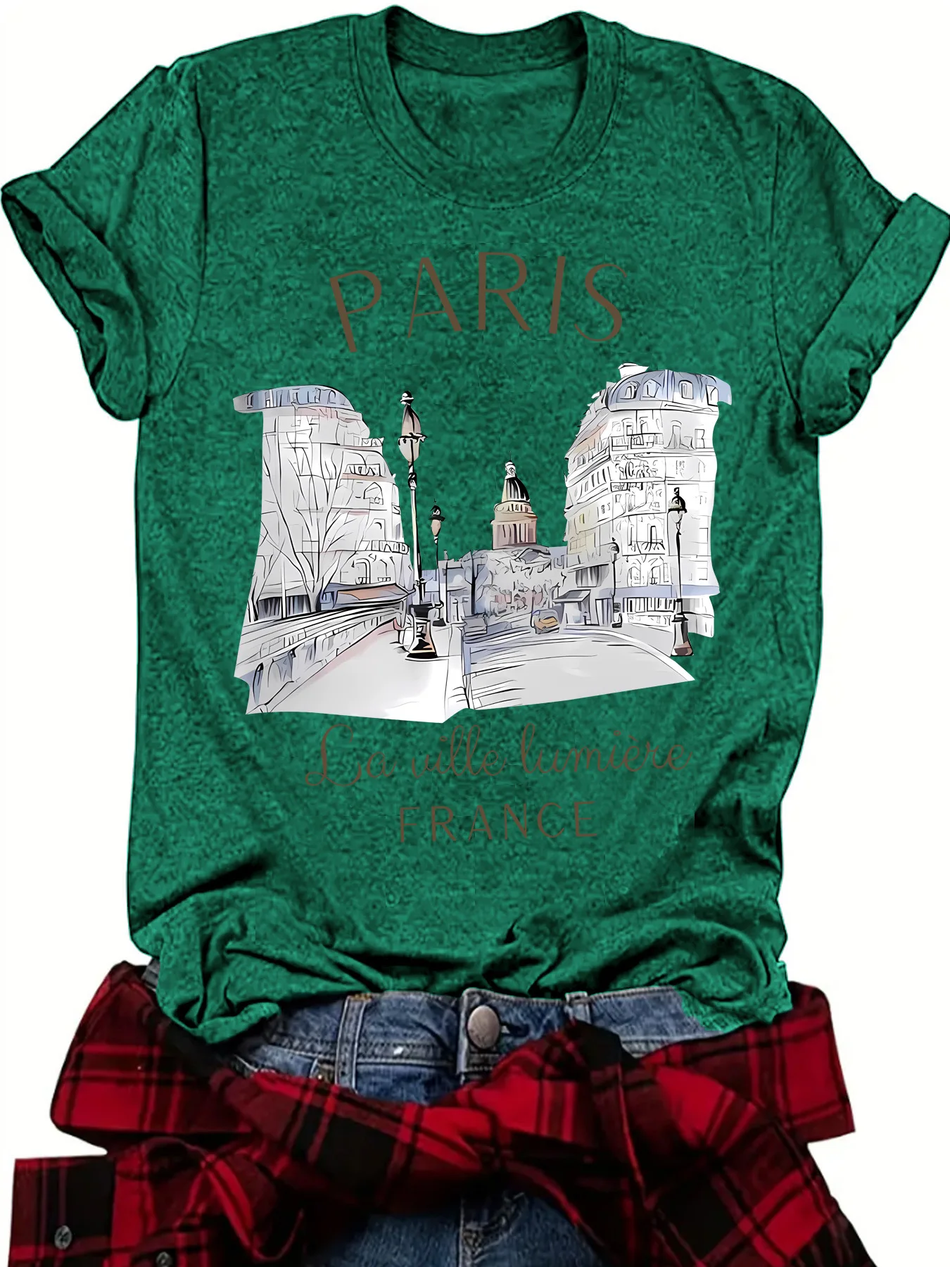 Nueva camiseta de moda casual de manga corta con cuello redondo estampada para mujer