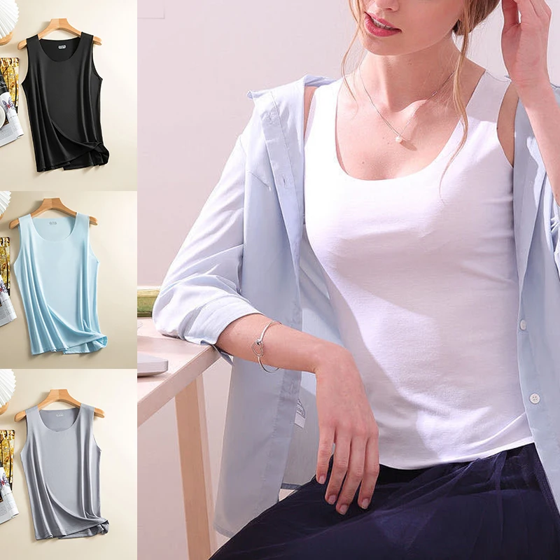 Summer Ice Silk Tank Tops Seamless Woman Clothing Vest Cooling Sleeveless T-shirt Basic Thin Solid Crop Top Bottoming Undershirt