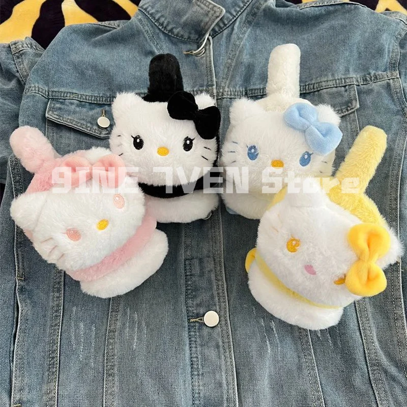 Nowe nauszniki Sanrio Kawaii Hello Kitty ładna dziewczyna ciepłe nauszniki serca chowane nauszniki przeciw zamarzaniu prezenty bożonarodzeniowe dla