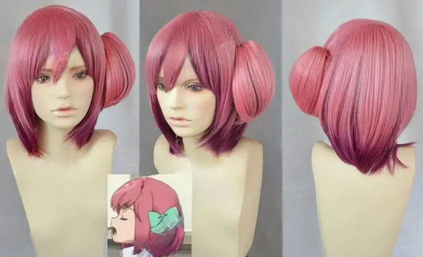 Harajuku Motomiya short pink gradual change Straight Cosplay Wig + ponytail