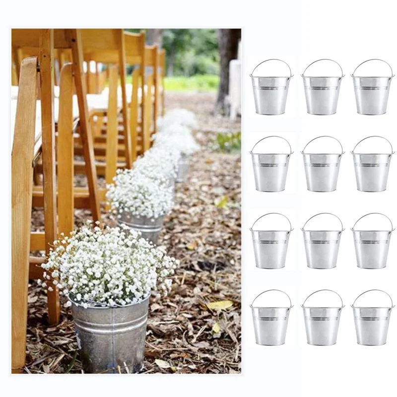 

PZHI-12 Pieces Meaty Small Bucket Iron Bucket Flower Pot With Handle, Succulent Flower Shop