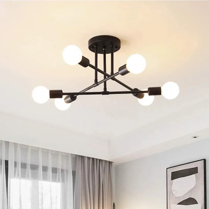 Iron pendant lamp, modern minimalist ceiling, living room, bedroom, six head Nordic lamp