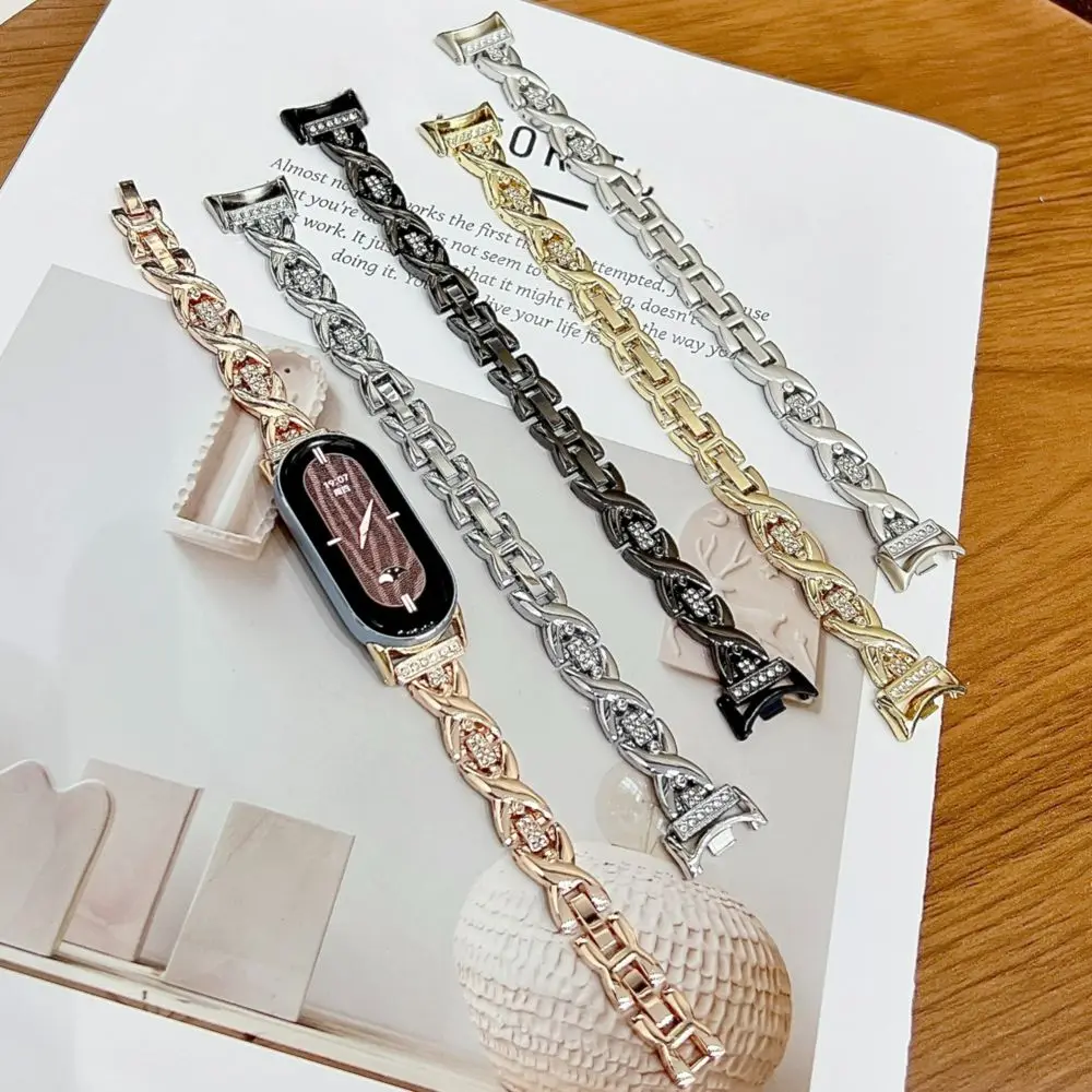 

Металлический браслет с бриллиантами для Mi Band 8 9 10, съемный, женский, тонкий, элегантный ремешок для Mi Band 8Pro 9Pro, Redmi Watch 4 5 6, Correas