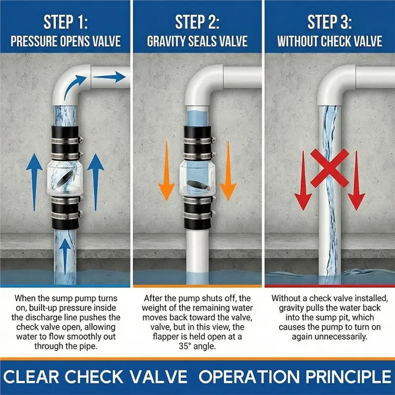 ABGH-Quiet Sump Pump 1-1/2 Inch Silent Check Valve, Spring-Forced For Backflow Prevention, Clear Body Design