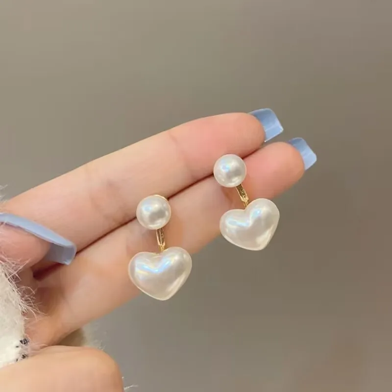 Imitation Pearl Earrings For Women Heart Round Stud Earrings Elegant Love Ear Stud Party Wedding Jewelry Valantine Day Gifts