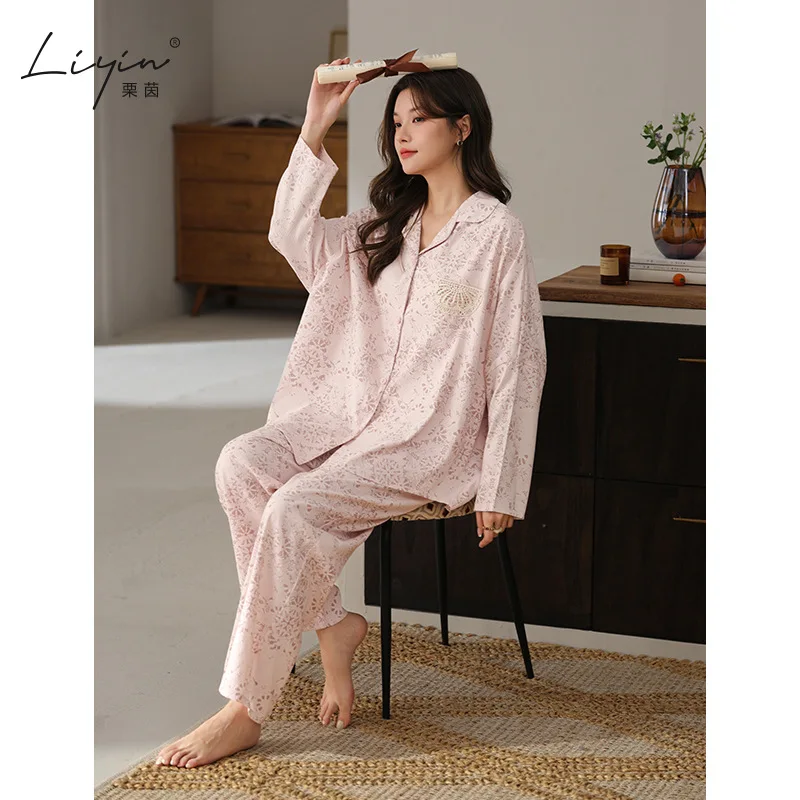 신모델 가을 파자마 세트 여성용 파자마 세트 여성용 따뜻한 겨울 파자마 패셔너블 홈웨어, 귀여운 부드러운 파자마 세트