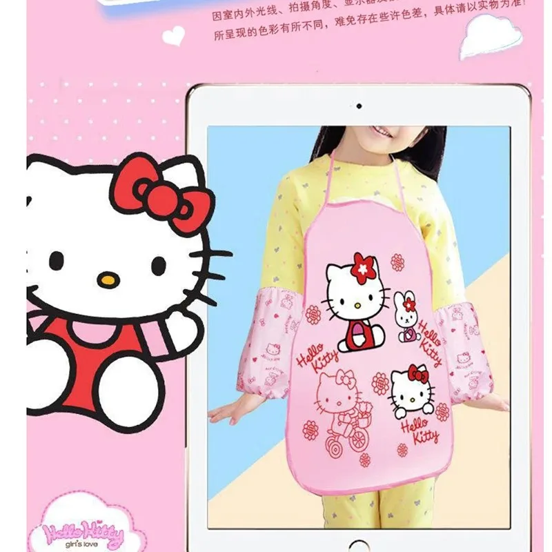 어린이 앞치마 슬리브 귀여운 만화 애니메이션 캐릭터 KT 고양이 핑크 아기 식사복 방수 방오 세척 용이 어린이 선물