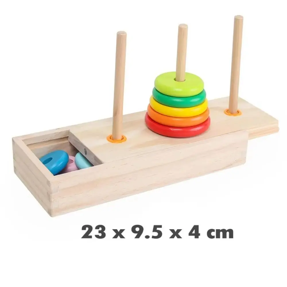 Wooden Material Hanoi Tower Classic Design With Storage Box Montessori Wooden Toys Rainbow Colors Fine Motor Training
