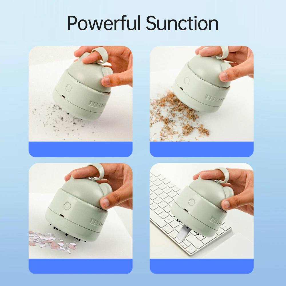 مكنسة كهربائية صغيرة لسطح المكتب لطيف الجدول مكنسة الغبار الكرتون فراغ بطارية قابلة للشحن لتنظيف فتات الغبار وقصاصات الشعر