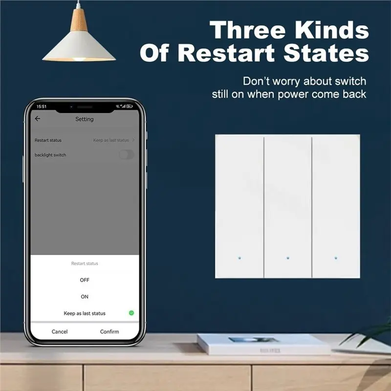 3CGRO-EU Tuya Wifi Smart Button Wall Switch, Alexa Voice App Remote Smart Home Light Switch Three-Way Single Control White EU Pl