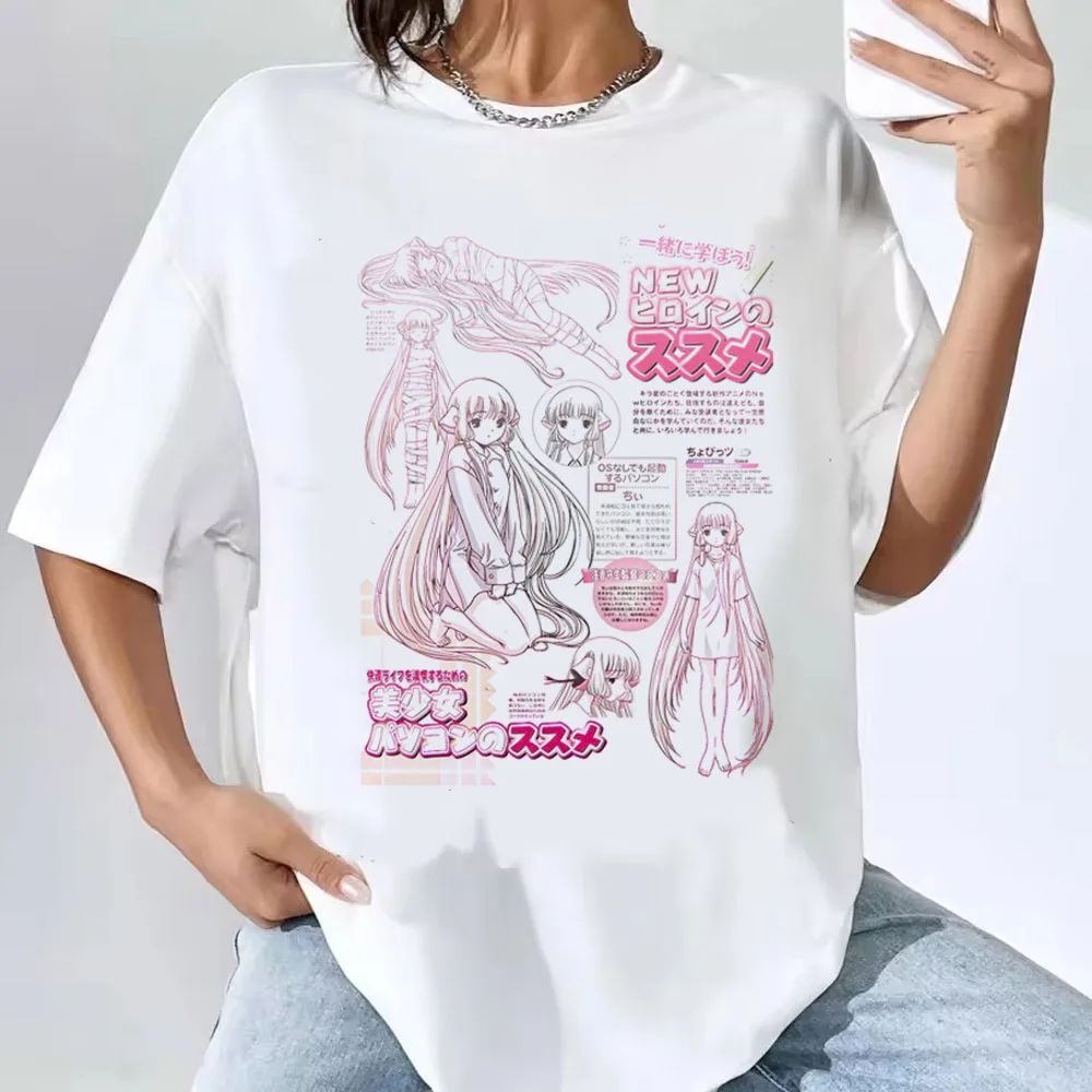Japanese Anime Chobits T Shirt Women Kawaii Cartoon Vintage Clothes Short Sleeve Aesthetic Top Tees Unisex Female