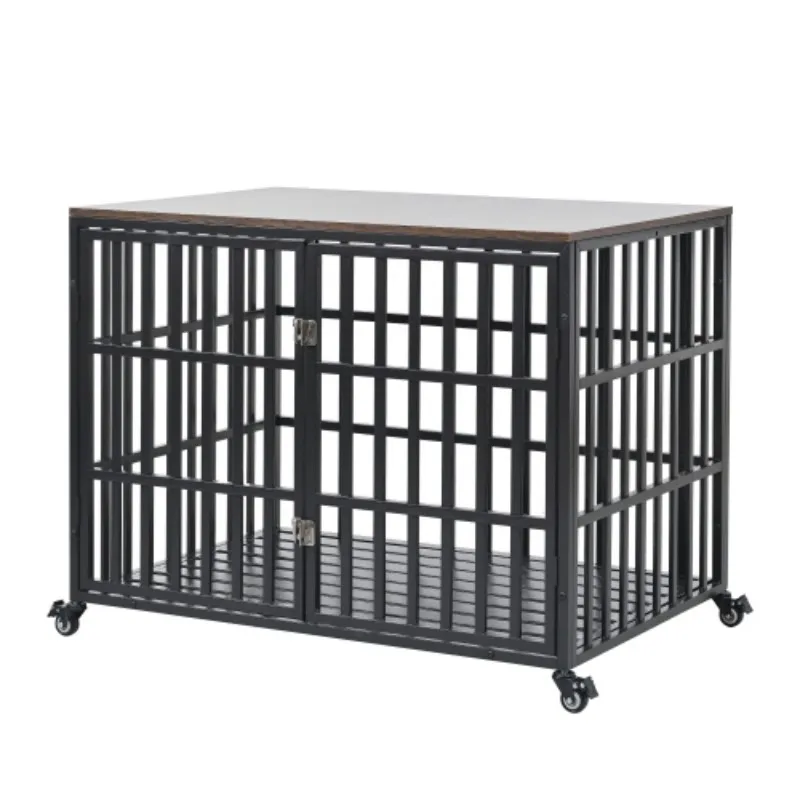 

42" Heavy Duty Dog Crate for Large Medium Dogs, Furniture Style cage with 4 Lockable Wheels and 2 Locks, Decorative Pet House Wo