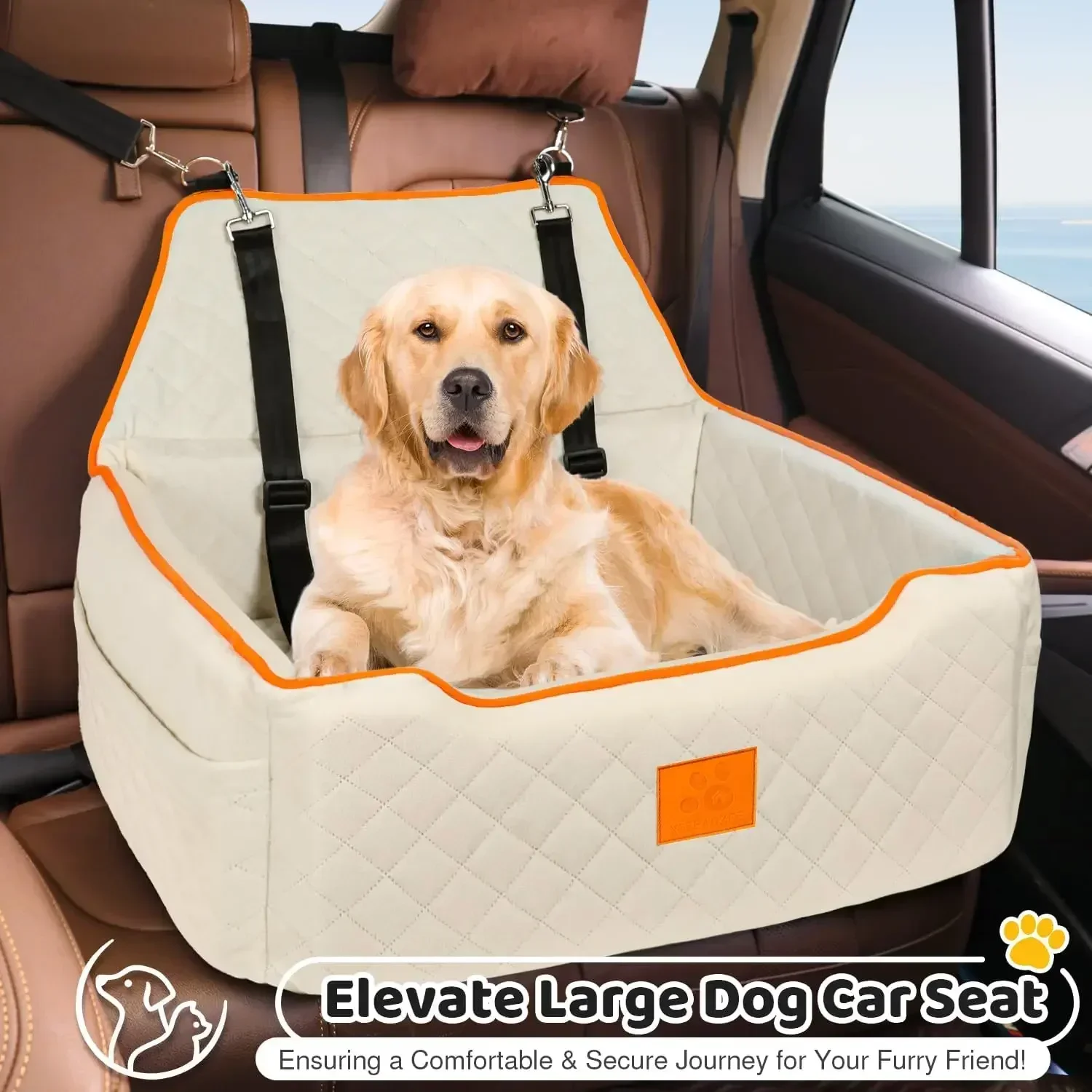 Dog Car Seat for Large/Medium Dog, Dog Booster Seat for Dogs Under 55Lbs or 2 Small Dogs, Detachable and Washable