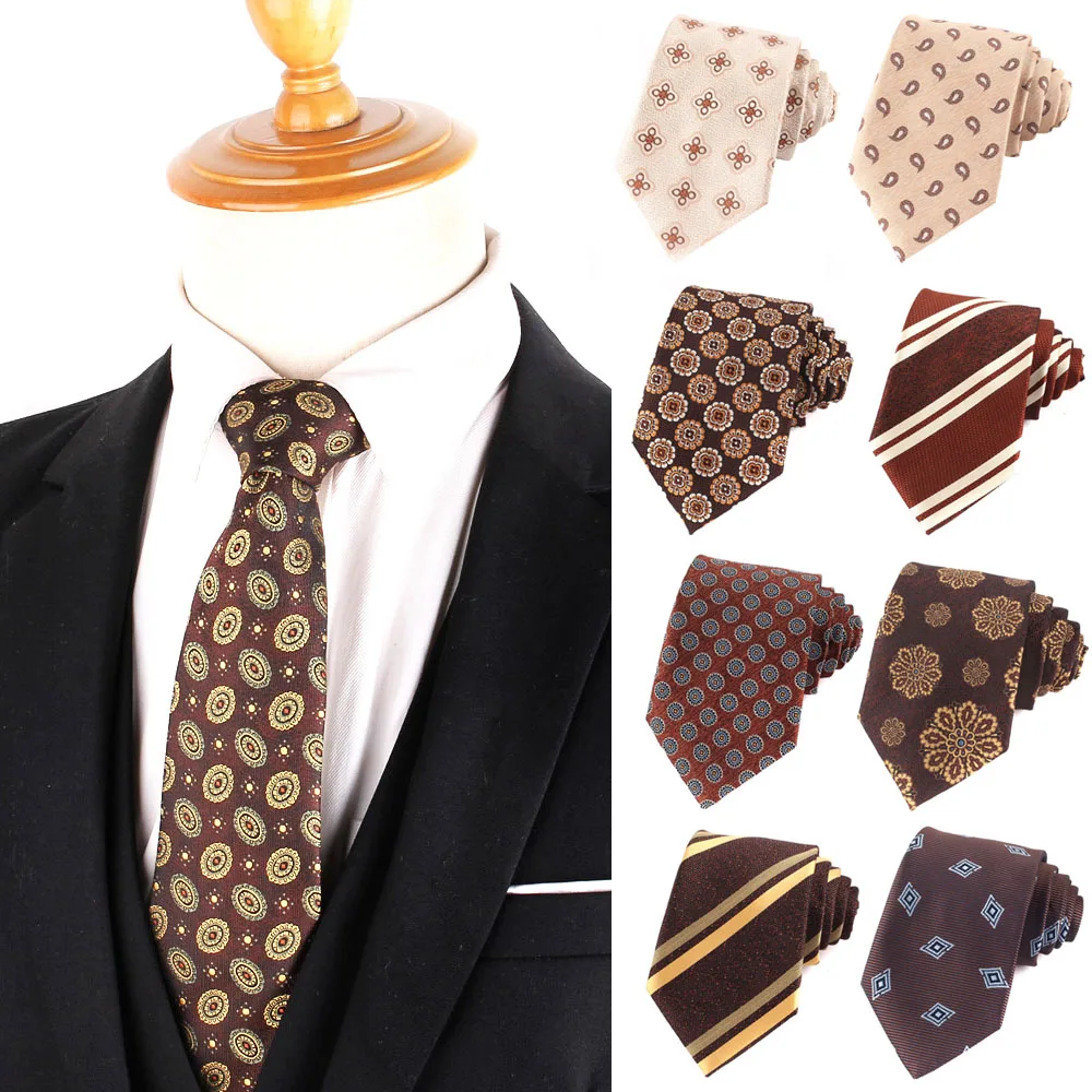 Maillard Coffee Color Ties For Men Women Floral Stripe Neck Tie For Wedding Business Classic Brown Color Neckties Men's Neck Tie