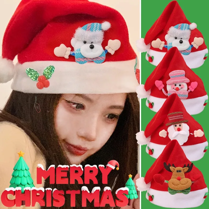 Cartoon Christmas Hat Unisex Snowman Cute Deer Pattern Cap Decorative Santa Claus Hats Festival Party Thick Warm Cosplay Caps