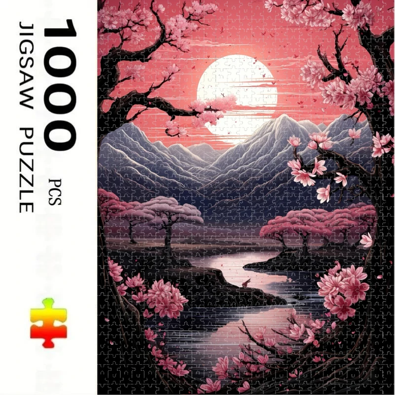 

Jigsaw Puzzle 1000 Pieces Sunset Cherry Blossom Theme Puzzle Home Decor for Adults Game Family Fun Puzzles Educational Toys