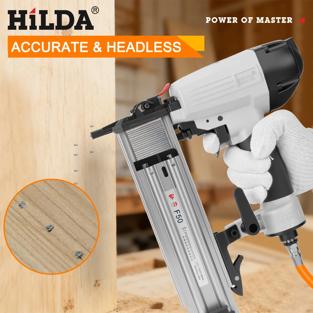 HILDA 8016 Pneumatische Nagelpistole Lufttacker für Holzzaun, Bodenbelag, Holzbearbeitung, Möbeldekoration und Sofaherstellung