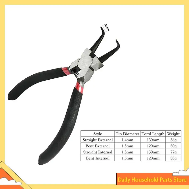 

Набор из 4 маленьких плоскогубцев для стопорных колец Мини-плоскогубцы для внутреннего и внешнего стопорного кольца с прямыми/изогнутыми губками C-клещи с пружиной ГОРЯЧАЯ!