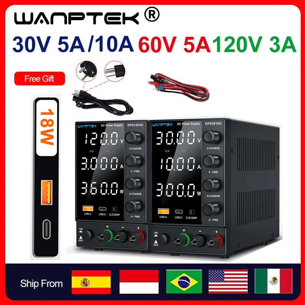 

Wanptek Adjustable Laboratory DC power supply 30V 5A 10A Lab Bench Power Source Stabilized Voltage Regulator power 60V 5A 120V3A