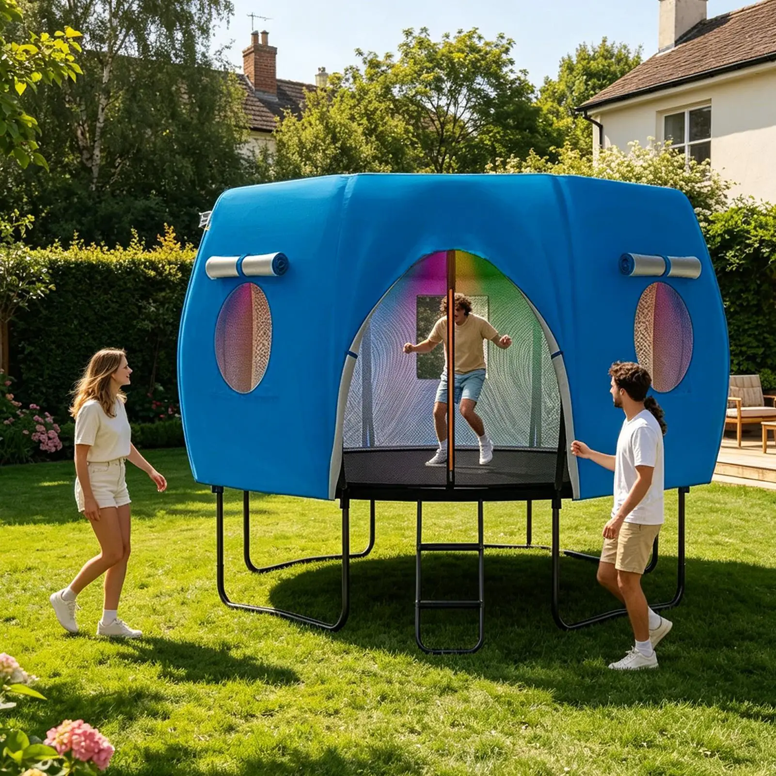 

6/8/10/12/14FT Windproof Awning Protector UV Protection Trampoline Tent Trampoline Shade Top Cover With ventilation window