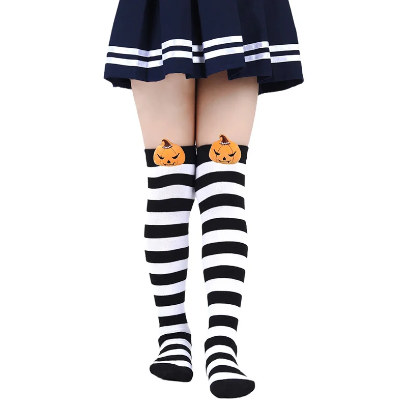 Kids Knee High Socks Cotton Halloween Long Tube Girls Knee Socks Stripes Harajuku Socks Boys Girls Striped Color