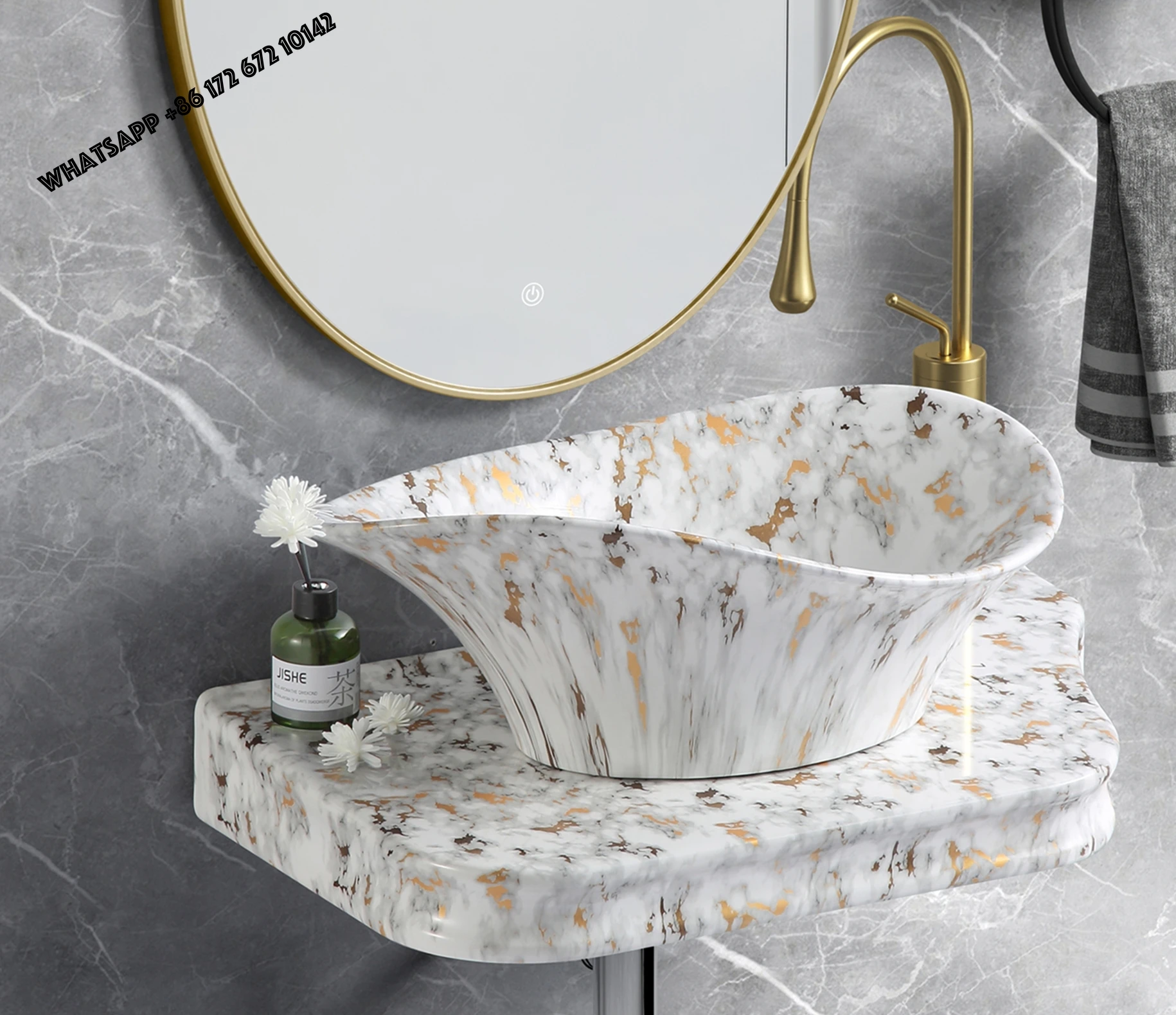 New  Luxury Gilded Series Ceramic Washbasin Exquisite Modern Oval Design in White & Gold for Upscale Hotels & KTVs Hot SalesNEW