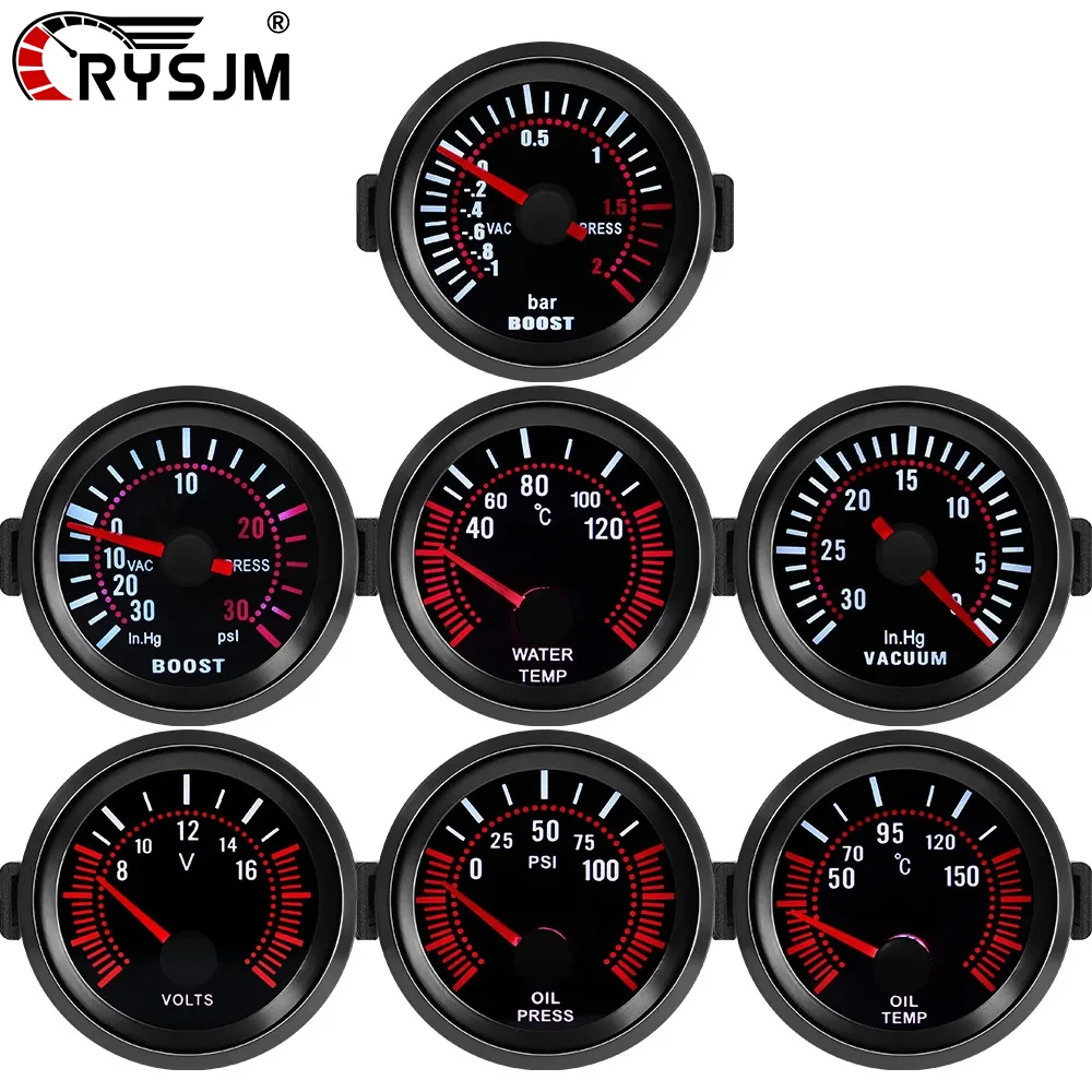 52mm Smoke Len Car Turbo Boost Bar PSI Gauge Tachometer RPM Vacuum Water Temp Meter Oil Pressure Gauge For 12V Petrol Vehicles