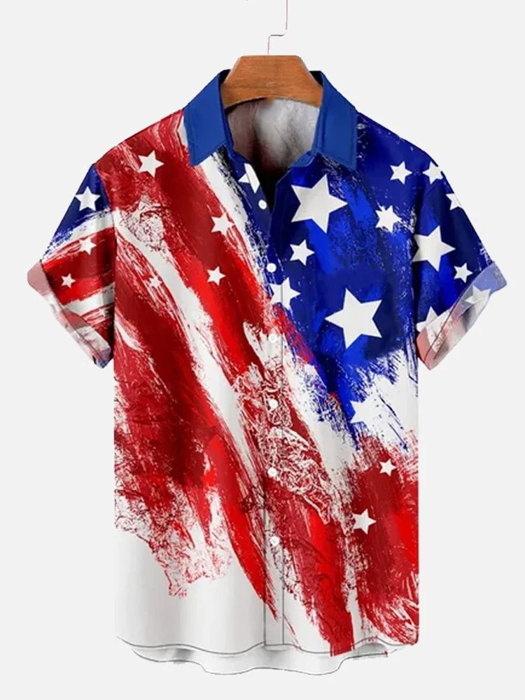 Men\'s Shirts American Flag Eagle pattern 3D Print Tops New Summer  Casual Fashion Beach Party Tops Short Sleeves Men Clothing