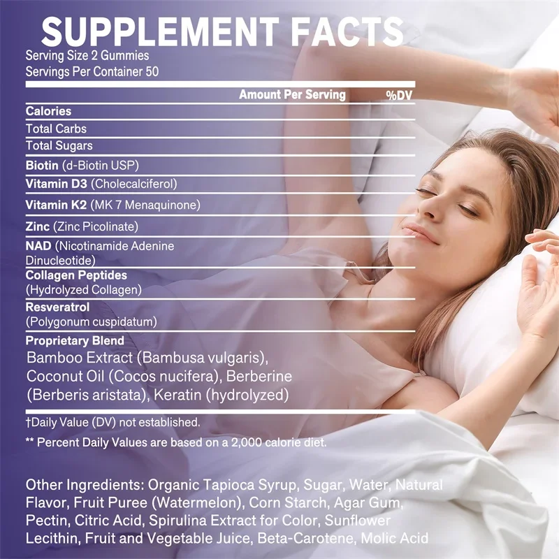 Gomitas de resveratrol NAD+: aumentan la elasticidad de la piel, apoyan energía y reparación celular, mejoran la memoria y la concentración
