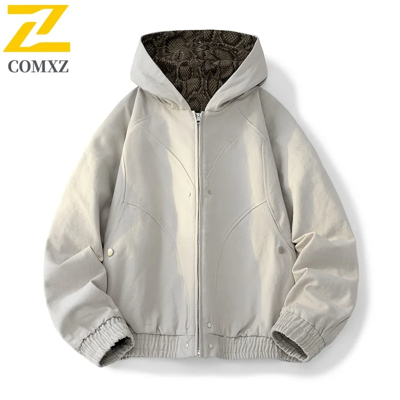 

COMXZ 2025 Autumn Casual Jacket Mens Unisex Loose Fit Hooded Fashion Coat