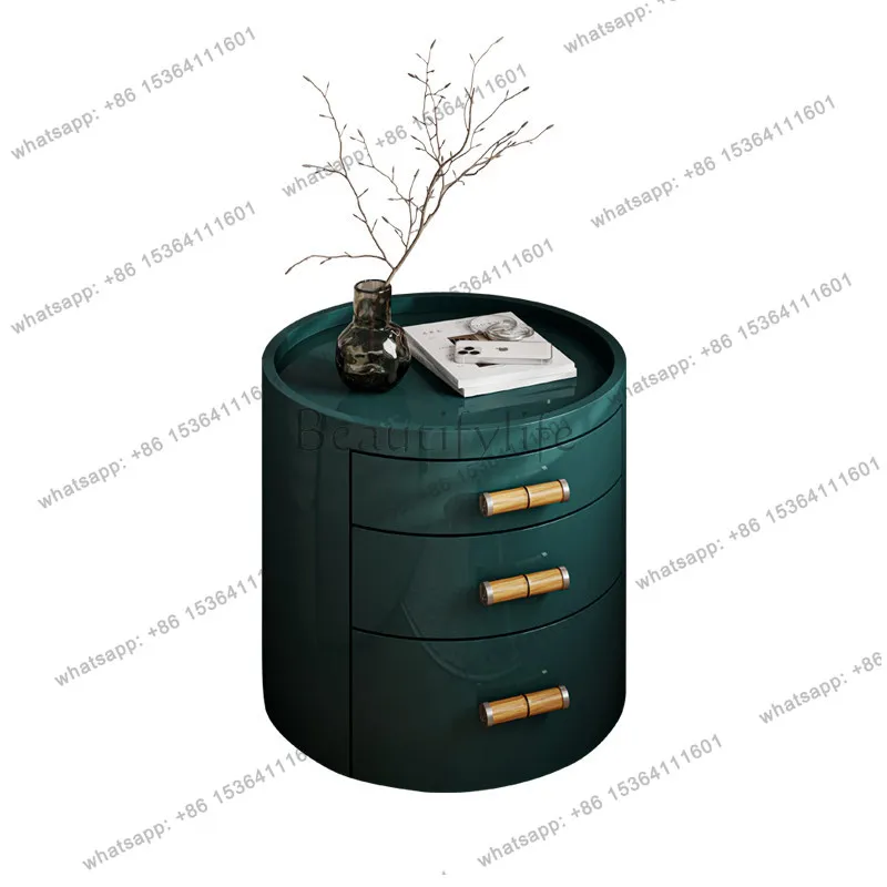 

Italian light luxury high-end bedside table new dark green paint bedroom bedside table
