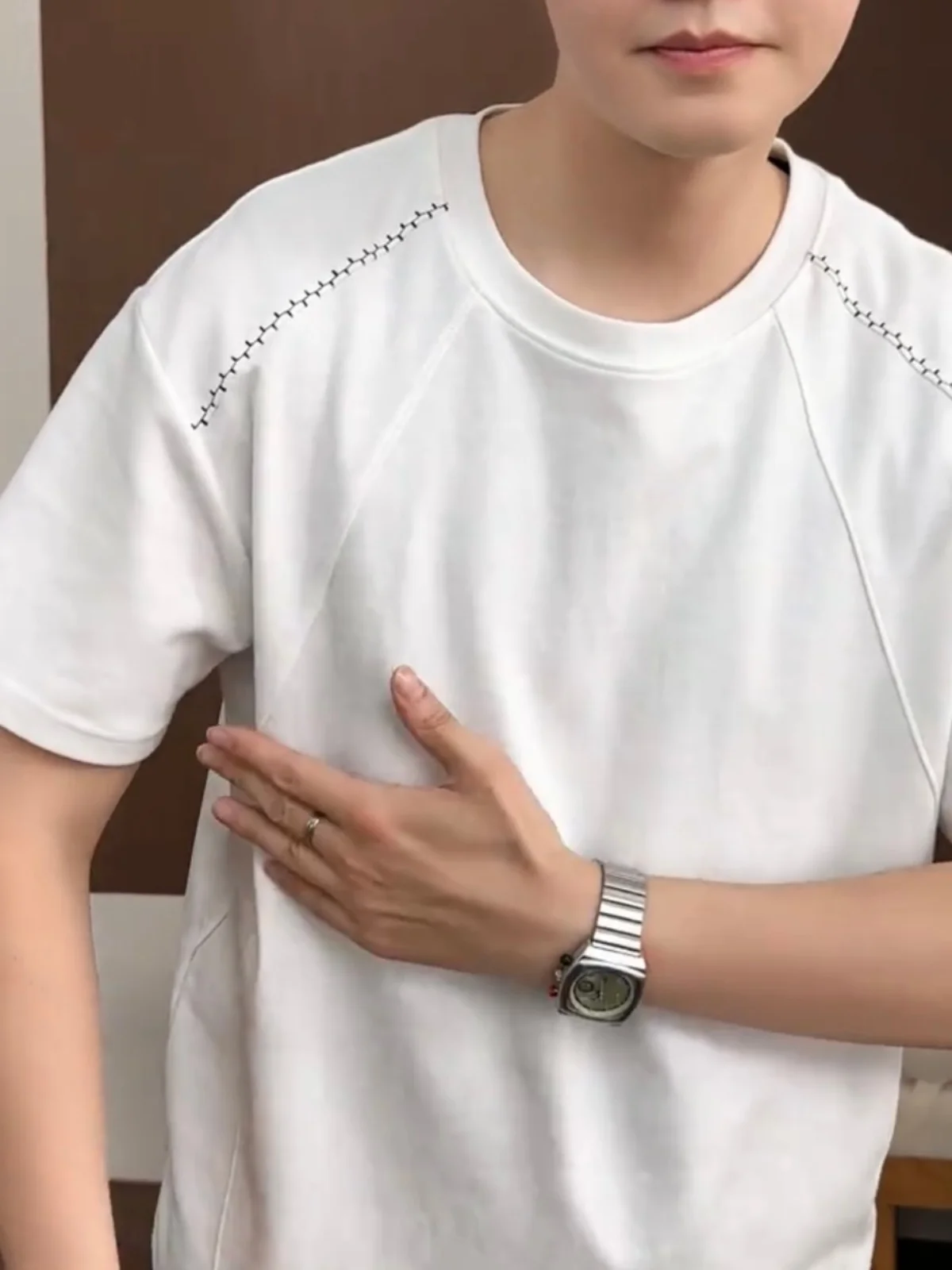 Summer Thin Short Sleeve round Neck Men's T-shirt Casual Versatile  Breathable Loose Fit Cotton Polyester Blend T-shirt