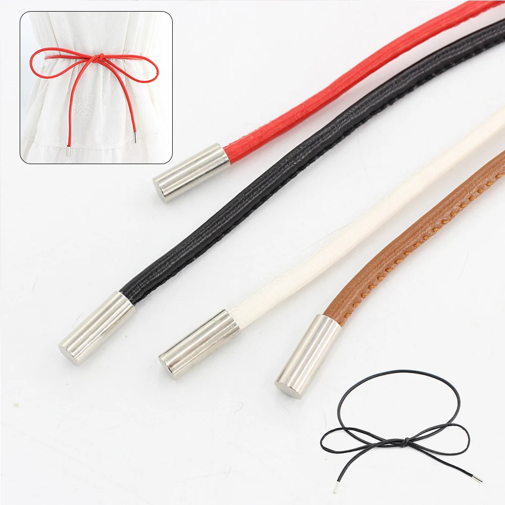 Faux Leather Slim Belt Knotted Waist Belt Solid Color Thin Waist Chain Dresses String Waistband Long Waist Rope Lace-up Belt