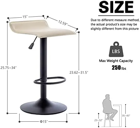 Vogue Direct-Tabouret de Bar à Piste Réglable en Cuir PU, Fauteuil à Coussin Moderne, Dos aux, Comptoir de Cuisine, Chaise Recommandée pour Salle à Manger