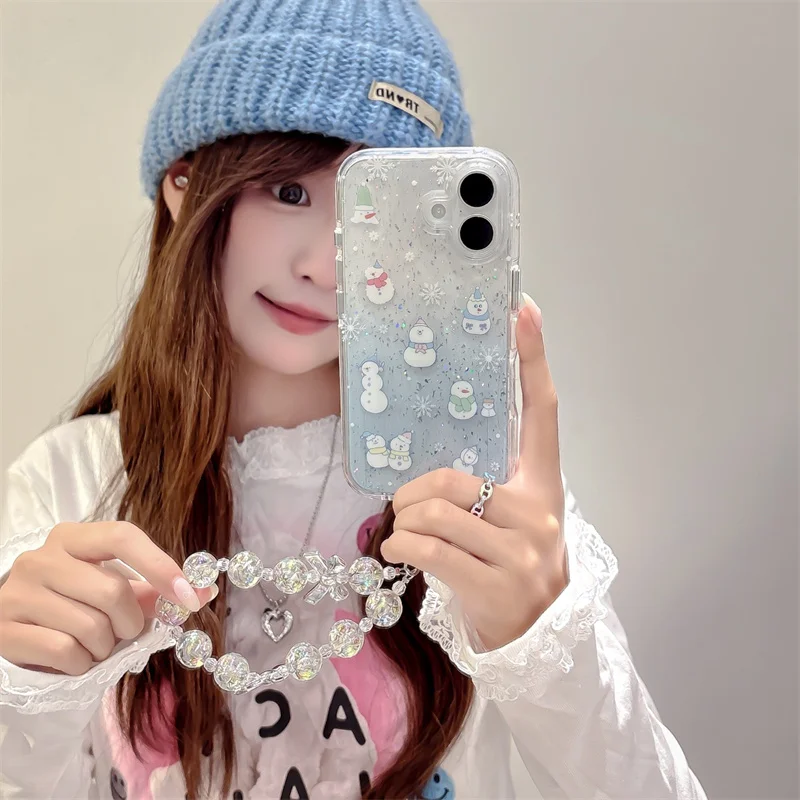 

Full Screen Hinged Phone Case for iPhone Cute Snow Snowman IMD Shockproof Cover Kawaii Girl Gift Korea 13 14 15 Pro Max 16 Pro