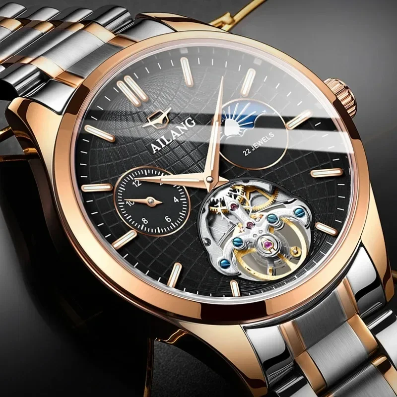 AILANG 2024new watch men's mechanical watch automatic hollow luminous belt waterproof