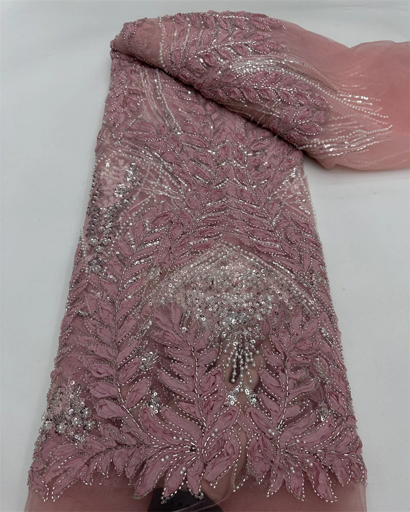 

European 3D Groom Embroidered Lace Fabric African French Beaded Sequin Bridal Wedding Party Dress Fabric New