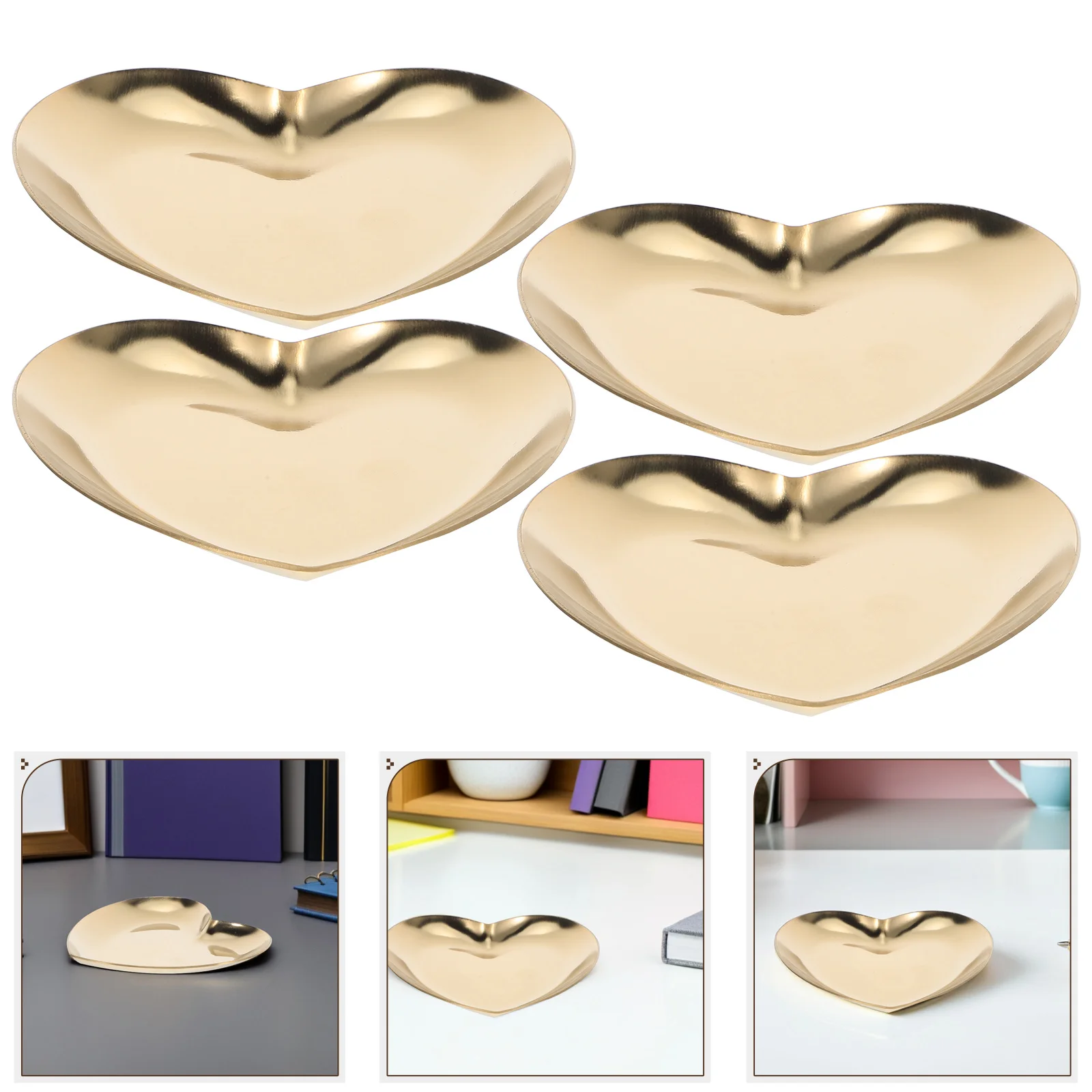 

4pcs Heart Shaped Stainless Steel Jewelry Tray Decorative Trinket Dish Vanity Organizer For Bedroom Bathroom Necklace