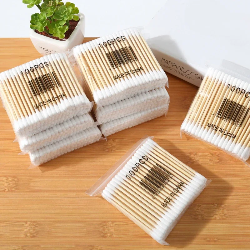100/500/1000pcs Double Head Cotton Swab Women Makeup Cotton Buds Tip for Wood Sticks Nose Ears Cleaning Health Care Tools