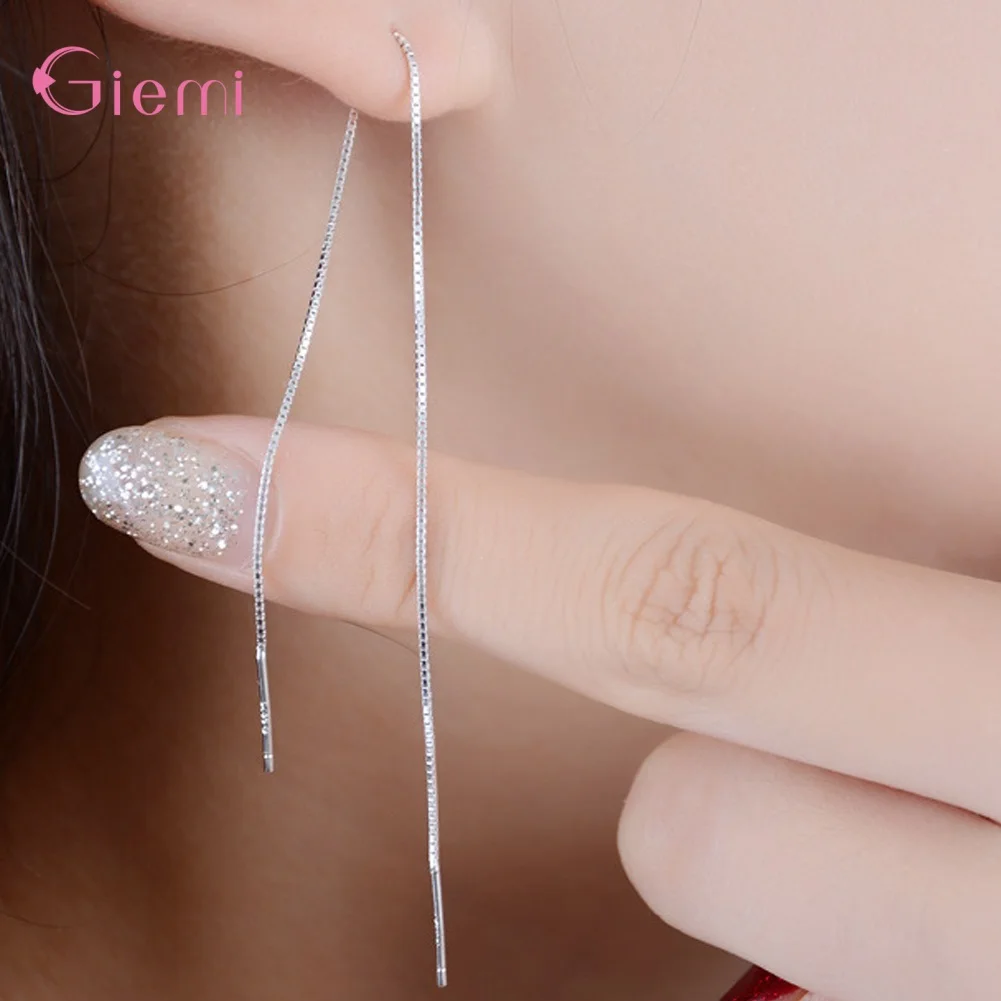 Pure 925 Silver Needle Long Earrings Wire Tassel Chain Drop Earring Women's Ear Line Straight Hanging Earings Jewelry Gifts
