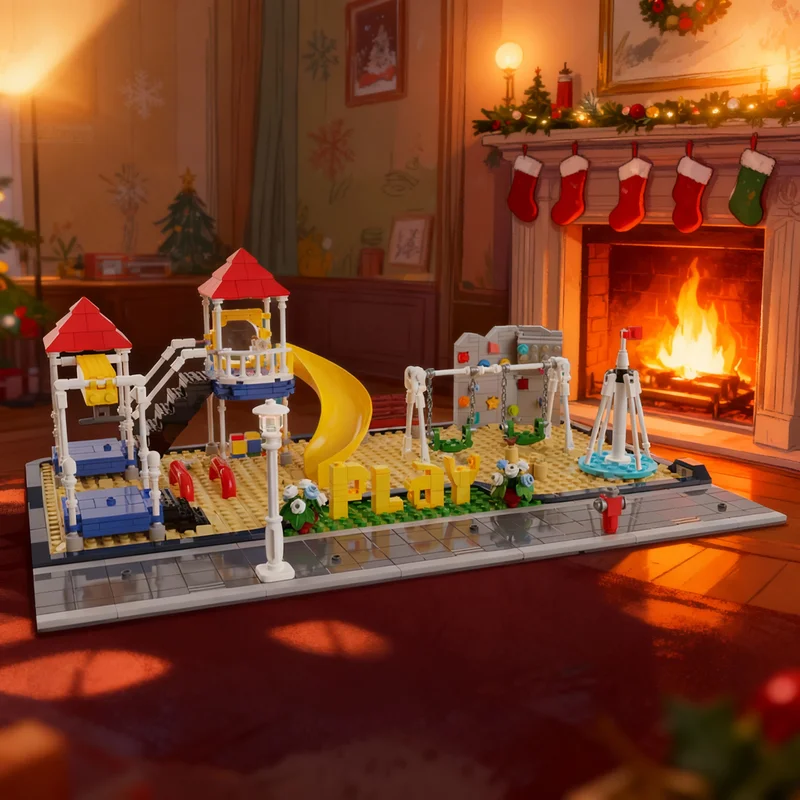 

892 детали MOC: Модульная модель городской улицы с детской площадкой, строительные блоки, архитектурные конструкторы, развивающие игрушки, идеи для рождественских подарков, кирпичики