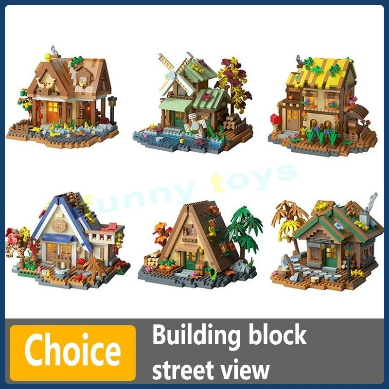 

Creative street view building block model building blocks forest tree house puzzle windmill tree house decoration toys