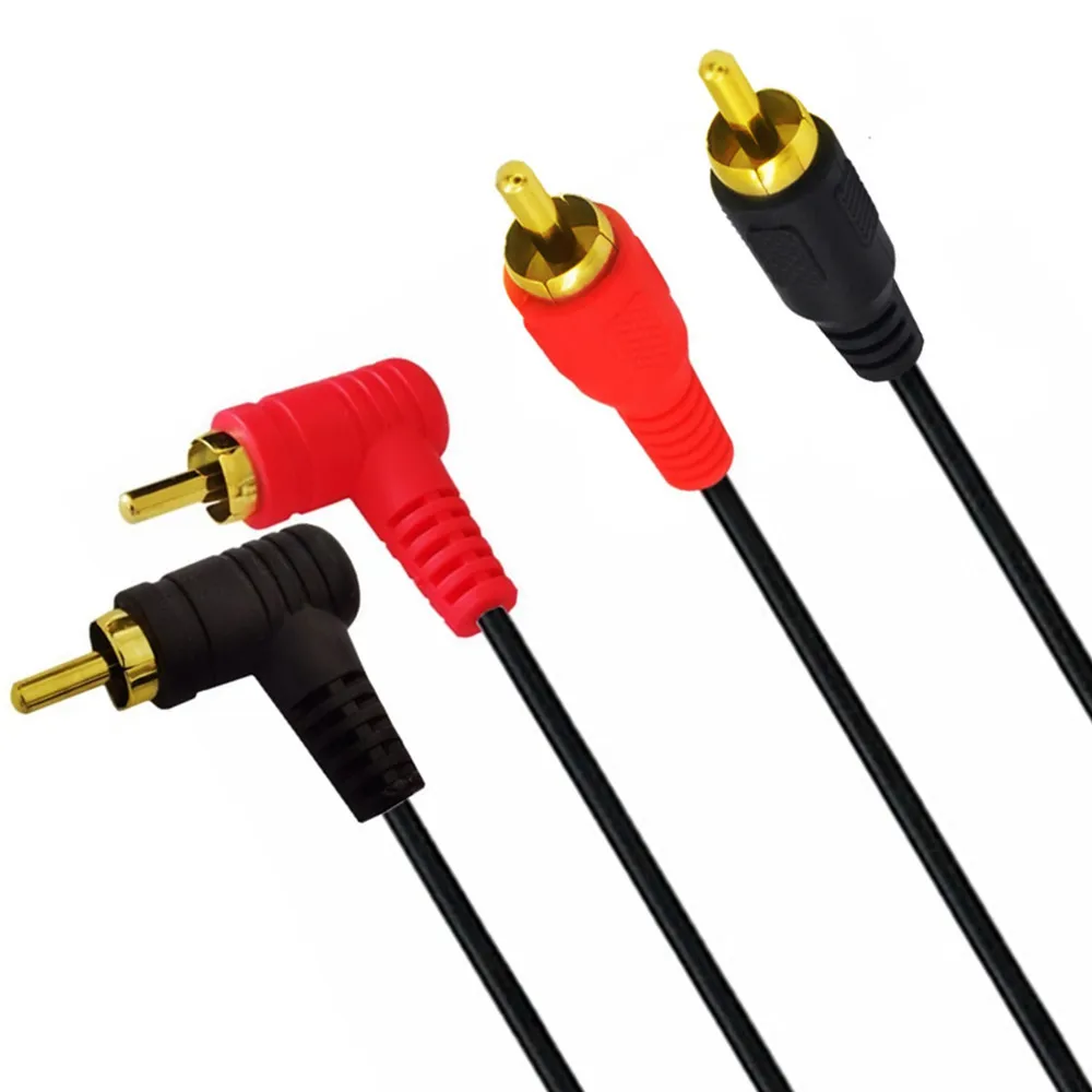 Kabel 90 stopni 2RCA, kabel 2-męski do 2-męski RCA Audio Stereo Subwoofer kabel przewód Audio 1m