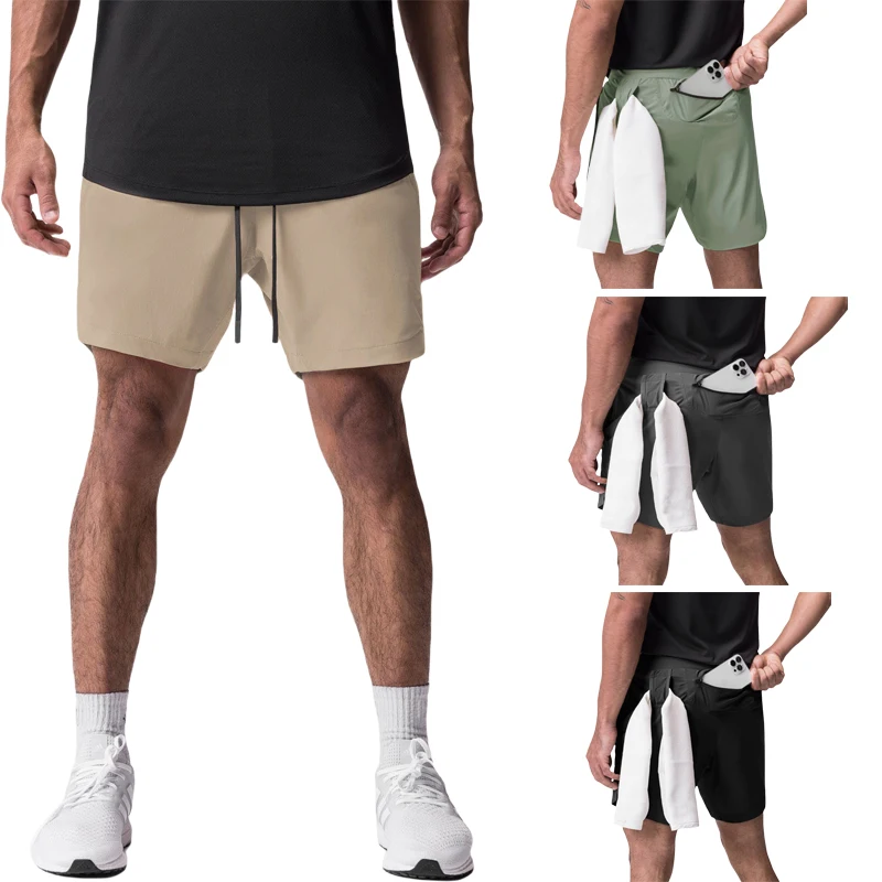 

New American Sports and Casual Shorts for Men Woven Quick-drying Rear Zipper Pocket Fitness Exercise Solid Color Pants
