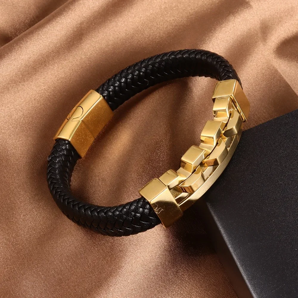 Trend Multi-Layer Leather Braided Hollow Lock Magnetic Buckle Bracelet Glamour Men's Bracelet New Fashion Jewelry Punk Accessori