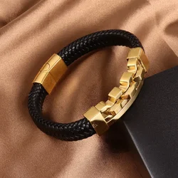 Trend Multi-Layer Leather Braided Hollow Lock Magnetic Buckle Bracelet Glamour Men's Bracelet New Fashion Jewelry Punk Accessori