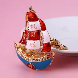 Creative Metal Ocean Keychain Sailing Ship Pendant Keychain For Men Women rhinestone Sailing Boat Key Chains Celtic Jewelry Gift