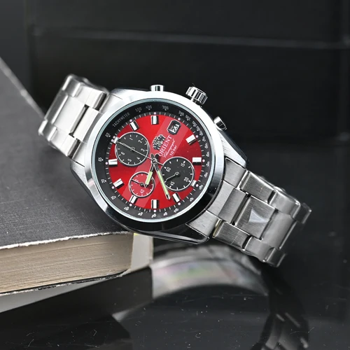 Imagen 2 del producto Reloj cronógrafo de cuarzo para hombre Orient, esfera roja, correa de acero inoxidable, reloj de pulsera deportivo resistente al agua hasta 100 m